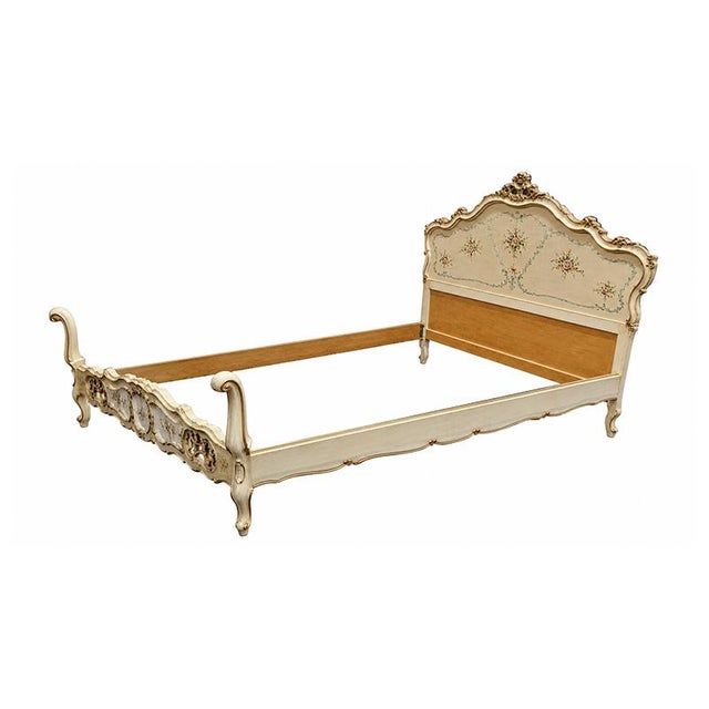 20th Century Venetian Lacquered and Painted Double Bed For Sale - Image 4 of 6