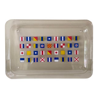 Large Footed Acrylic Tray With Nautical Signal Flag Motif For Sale