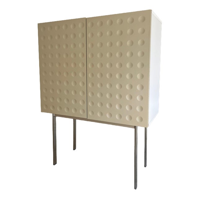 White Highboard with Circular Relief Pattern and Minibar from Belgium For Sale