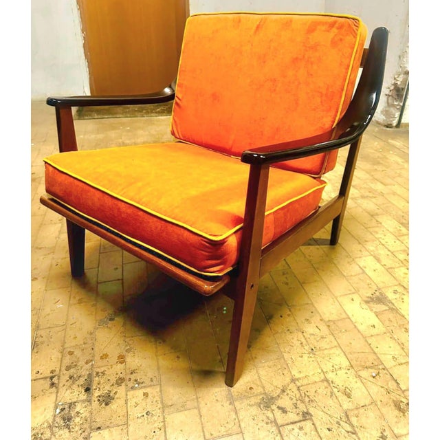 Vintage Armchair in Wood and Velvet, 1960s For Sale - Image 3 of 5