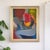 Mid-century abstract expressionist oil painting. The composition features bold gestural brushwork in saturated reds,...