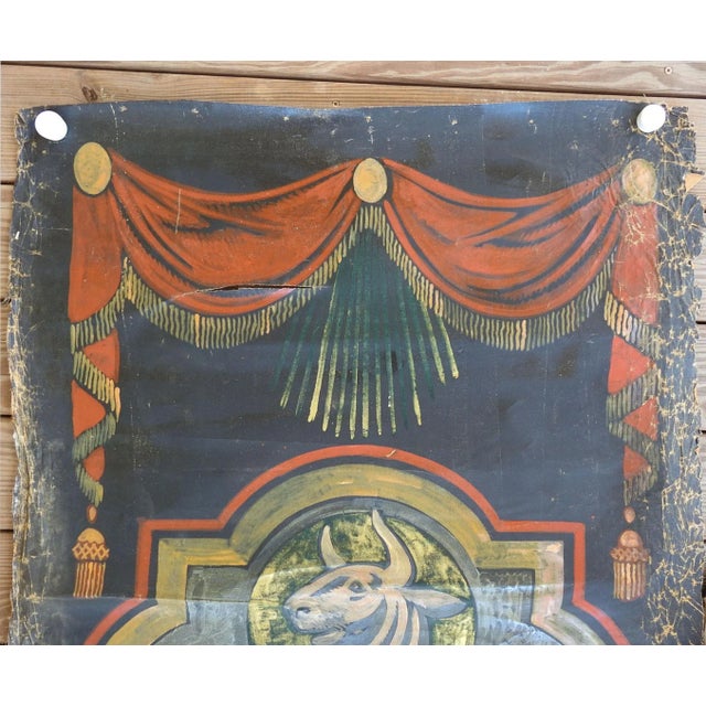 Vintage Distressed St. Luke Winged Ox Bull Quadrefoil Painting For Sale - Image 4 of 6