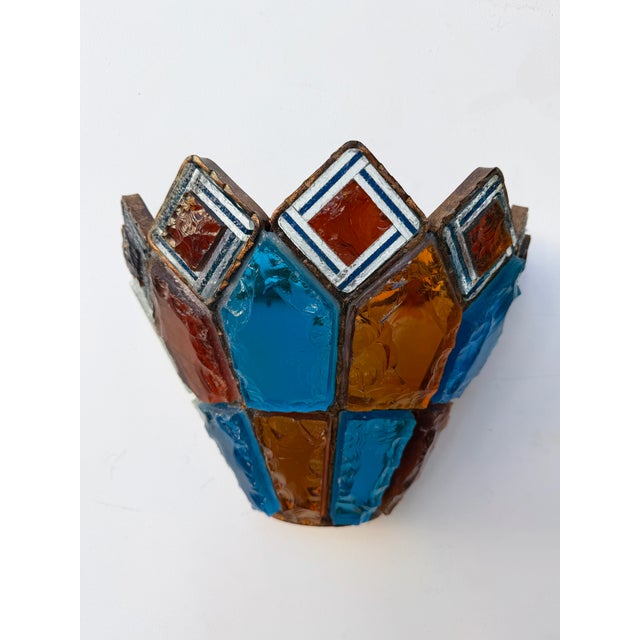 Pair of Hammered Glass Wrought Iron Sconces by Longobard, Italy, 1970s For Sale - Image 12 of 12