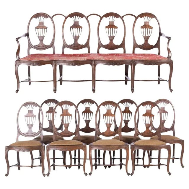 18th Century Portuguese Chairs and Sofa in Oilwood, Set of 9 For Sale - Image 6 of 6