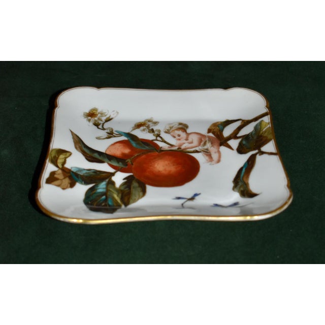 Antique Limoges France GDM Porcelain Square Dish Plate Putto Cherub Peach Fruit For Sale - Image 12 of 13