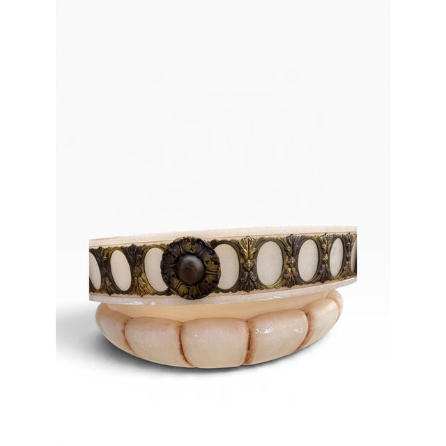 Late 20th Century Late 20th Century Art Deco Mariner s.a. Spanish Cast Brass & Molded Alabaster Glass Inverted Bowl Chandelier For Sale - Image 5 of 9