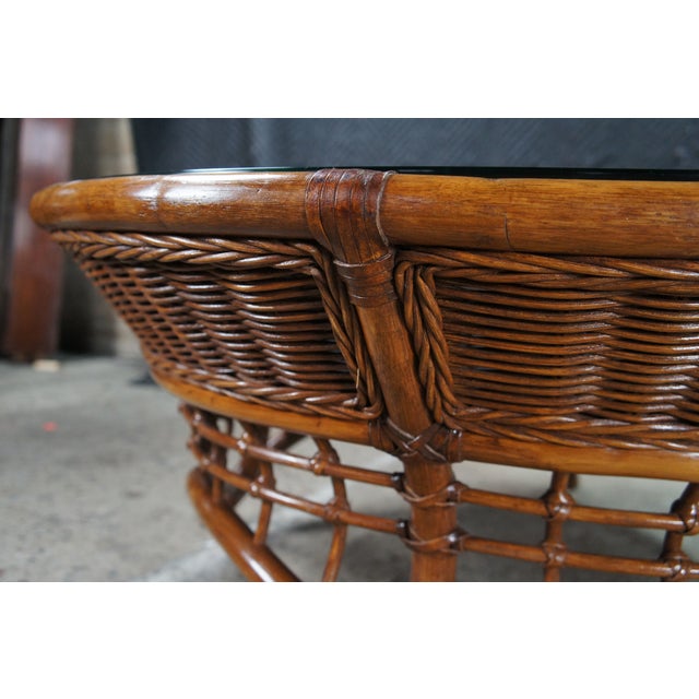 Mid 20th Century Mid Century Bohemian Round Woven Bamboo Rattan Coffee Table 38" For Sale - Image 9 of 11