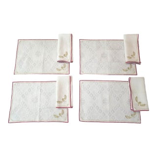 Vintage Lynn Chase Embroidered Oak Leaf & Acorn Table Linens – Set of 8 For Sale
