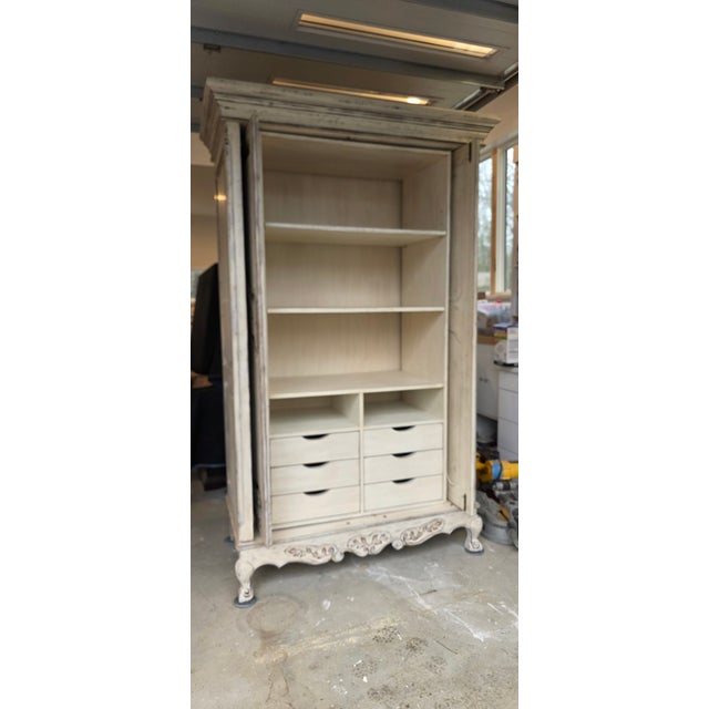 Antique White Custom Large Armoire Wardrobe in French Provincial Style For Sale - Image 8 of 9