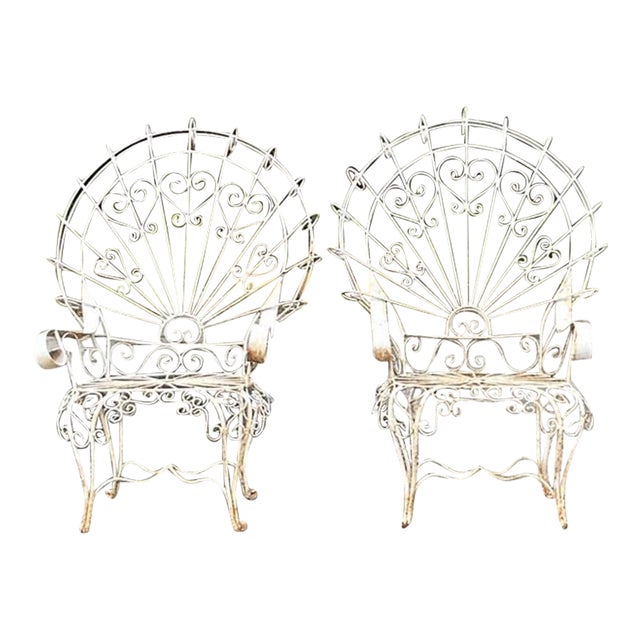 Vintage Boho Wrought Iron Peacock Chairs After Salterini - Set of 2 For Sale