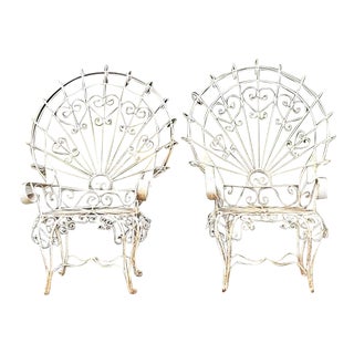 Vintage Boho Wrought Iron Peacock Chairs After Salterini - Set of 2, Attributed For Sale