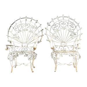 Vintage Boho Wrought Iron Peacock Chairs After Salterini - Set of 2, Attributed