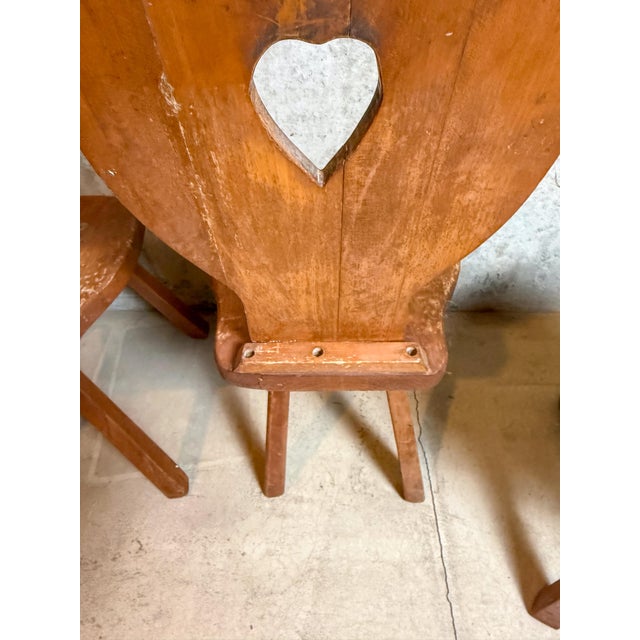 Set of 4 Vintage Alpine Bavarian Heart-Cutout Plank Chairs (Brettstuhl) For Sale - Image 9 of 13