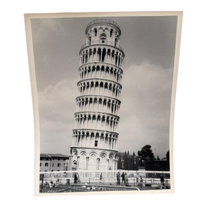 Leaning Tower of Pisa Vintage Black and White Photograph