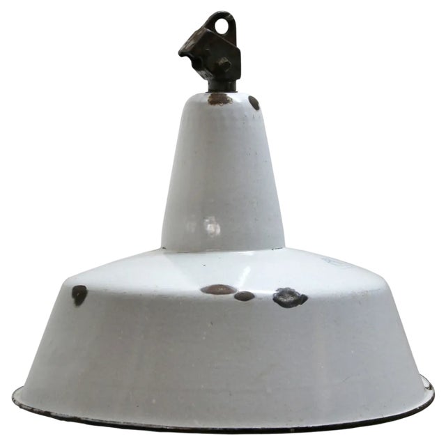 Vintage Industrial Gray Enamel Pendant Light For Sale