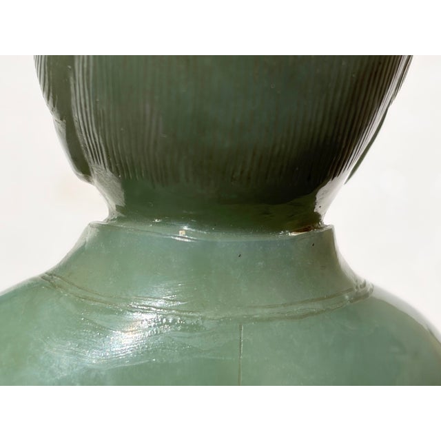 Antique Chinese Qing Dynasty Nephrite Jade Guanyin Kwan Yin Figurine W/ Stand For Sale - Image 10 of 12