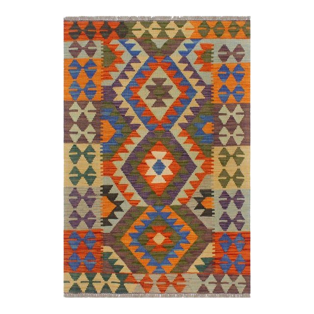 1990s Kilim Rust Blue Wool Rug - 2'7" X 4'1" For Sale