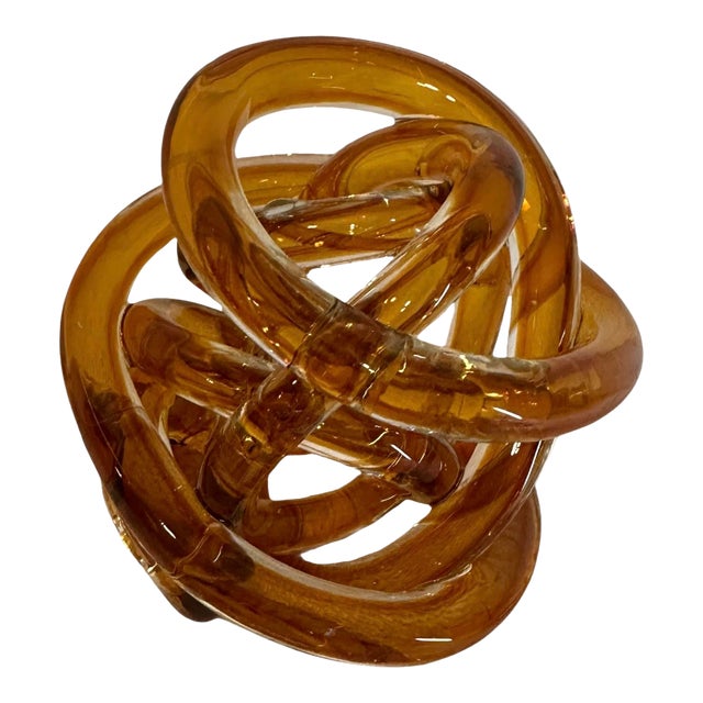 Vintage Amber Infinity Knot Glass Sculpture For Sale