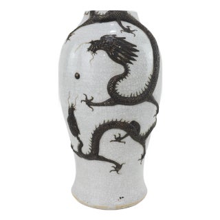 Chinese Crackle Glaze Vase With Black Dragon Relief For Sale