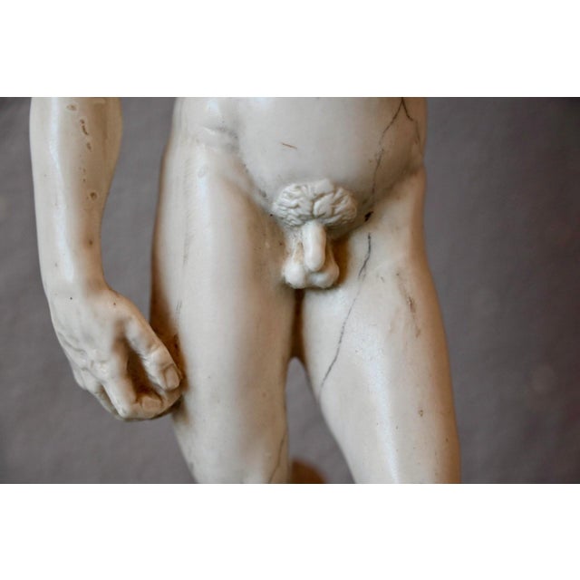 Antique Michelangelo's Nude David Statuette Reproduction with a Marble Effect, 1960s For Sale - Image 3 of 8