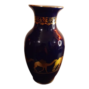 Mid-Century Modern Porcelain Cobalt Blue Vase With Gold Camel Accents