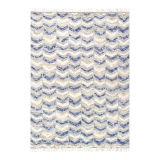 Pasargad Home Moroccan Blue Wool Area Rug- 4'11" X 7'10" For Sale