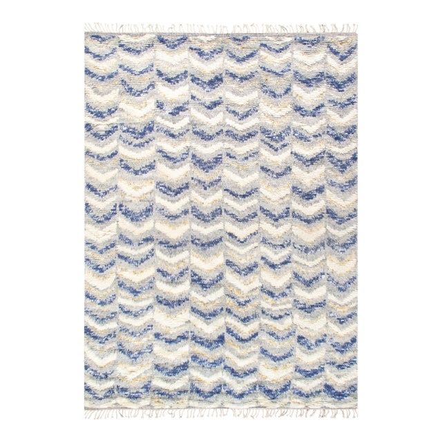 Pasargad Home Moroccan Blue Wool Area Rug- 4'11" X 7'10" For Sale