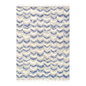 Pasargad Home Moroccan Blue Wool Area Rug- 4'11" X 7'10"