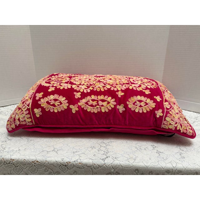 Cabin Lush Vibrant Embroidered Velvet Decor Pillow For Sale - Image 3 of 7