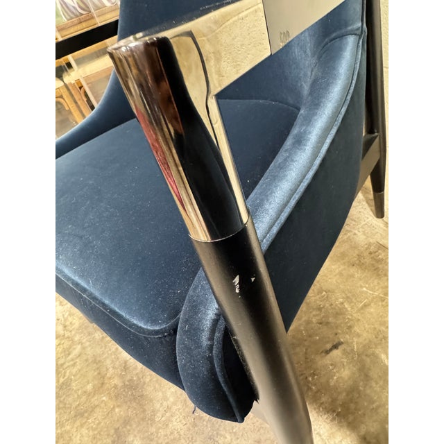 Modern Navy Blue Velvet Slope Lounge Chairs - A Pair For Sale - Image 9 of 9
