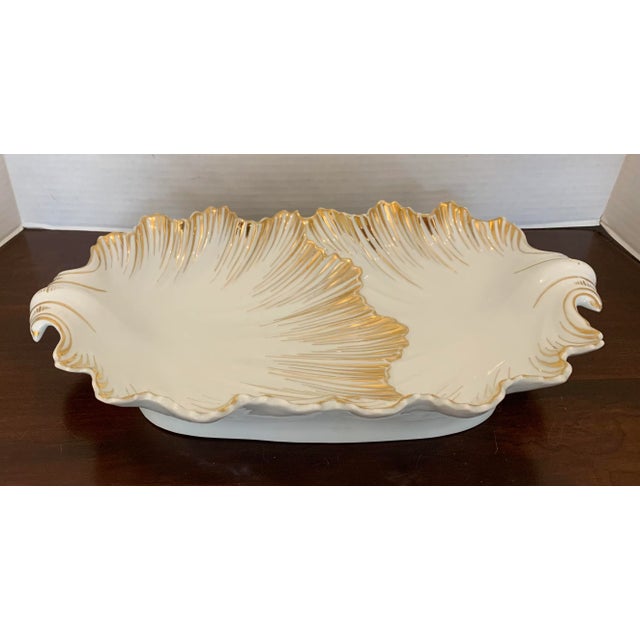 Old Paris Antique Porcelain Shell Serving Dish 19th C. Gold Gilt For Sale - Image 4 of 12