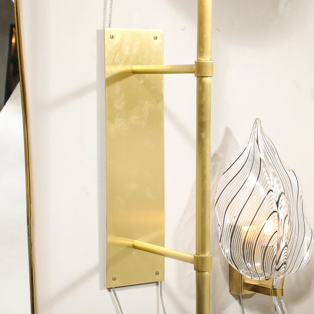 Modernist Hand-Blown Murano Glass Reverse Dome Form Brushed Brass Sconces For Sale - Image 10 of 18