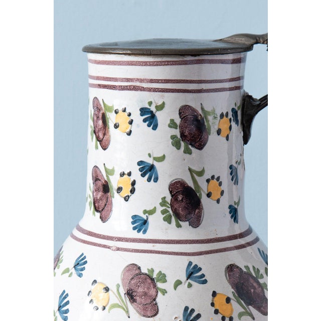 Pewter-Mounted Floral Jug from Brussels Faience, Late 18th Century For Sale - Image 6 of 11