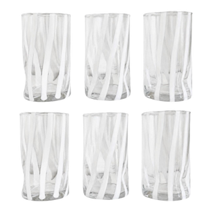 White Stripe Scallop Rim Italian Murano Glass Tumblers - Set of 6