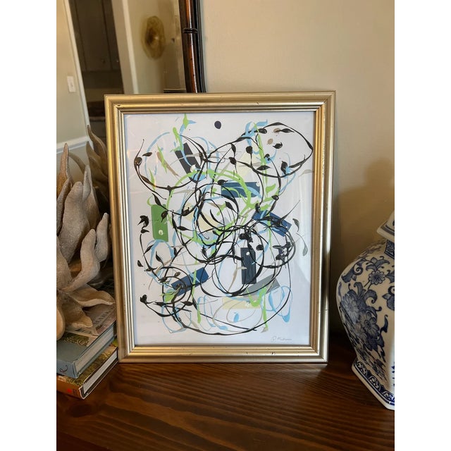 Framed Original Abstract Painting, Acrylic Mixed Media Art in Distressed Metallic Frame For Sale - Image 9 of 10