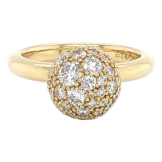 Mid 20th Century Tiffany & Co HardWear Pave Diamond 8mm Ball Ring 18K Yellow Gold Size 4 For Sale