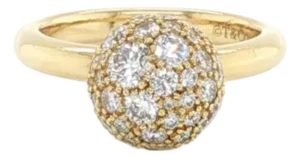 Mid 20th Century Tiffany & Co HardWear Pave Diamond 8mm Ball Ring 18K Yellow Gold Size 4