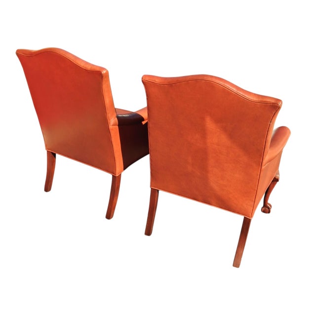 1980s 1980s Commanding Presence & Timeless Artistry: A Pair of Charles Stewart Company Shield-Back Leather Armchairs. For Sale - Image 5 of 12