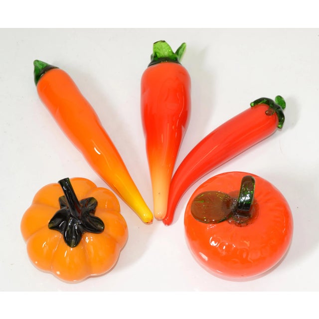 Beautiful Set of 5 Murano Style hand blown Italian decorative art glass pieces in the shape of fruits and vegetables. A...