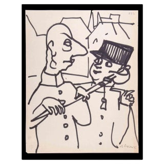 Mino Maccari, Figures, Ink Drawing, 1960 For Sale