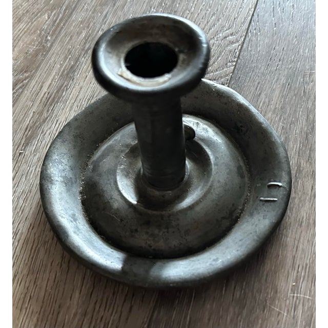Traditional Antique Late 19th Century Pewter Chamber Stick Candlestick Holder For Sale - Image 3 of 12