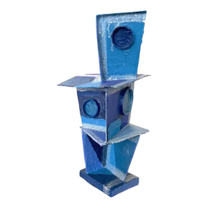Bill Low 'Blue Tone Tower': Modernist Vibrant Blues Cubist Sculpture by Bill Low Mid 20th Century