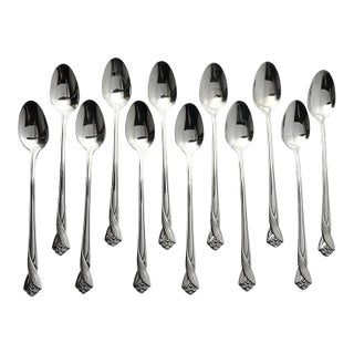 1990s Oneida “Katrina” Set of 12 Stainless Iced Tea Spoons For Sale