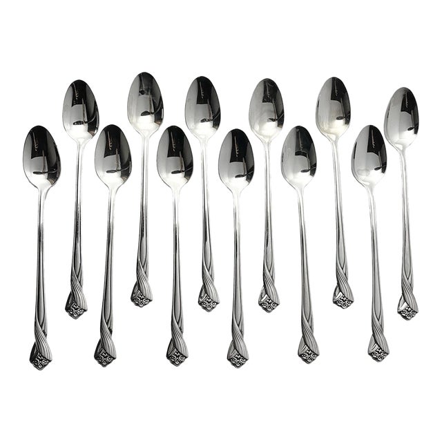 1990s Oneida “Katrina” Set of 12 Stainless Iced Tea Spoons For Sale