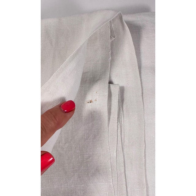 French Antique French Heavy Linen Sheet, Mf Monogram, Hand Embroidered, Center Seam, Circa 1900 For Sale - Image 3 of 11
