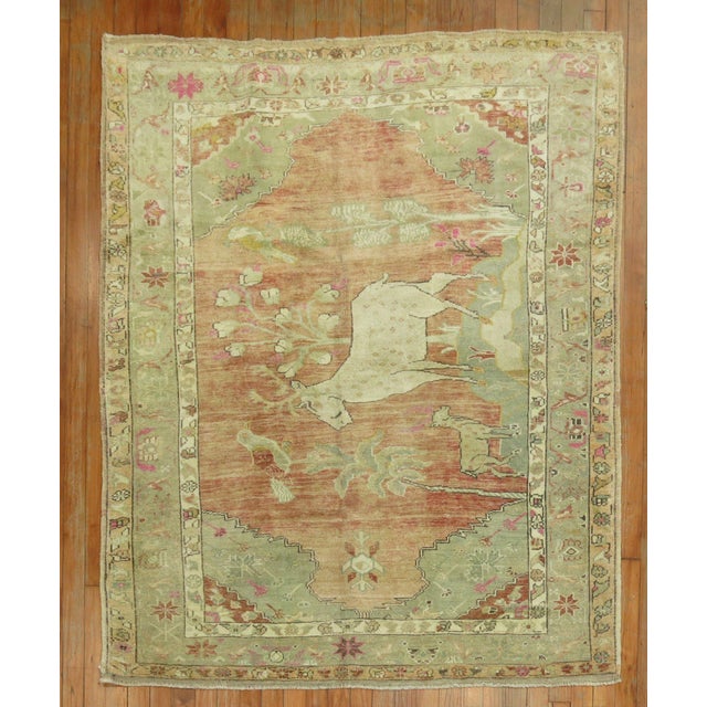 Zabihi Collection Pictorial Turkish Deer Pictorial Animal Rug For Sale - Image 4 of 11