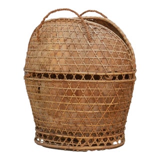 Antique Handwoven Large Carrying Pouch Basket For Sale