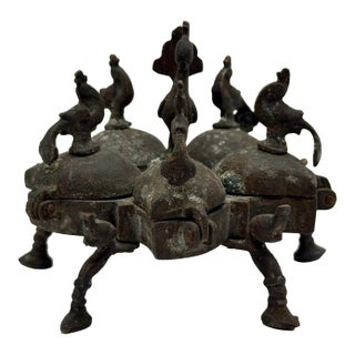 Antique Indian Kumkum Box in Cast Brass | Multi-Lidded Ritual Container For Sale