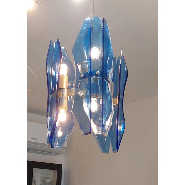 1970s Blue Murano Glass Pendant Lamp from Veca, 1970s For Sale - Image 5 of 10