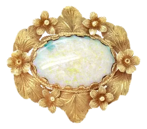 Vintage 14k Gold and Opal Cabochon Floral Brooch